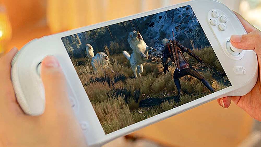 man playing witcher using Ayaneo 2